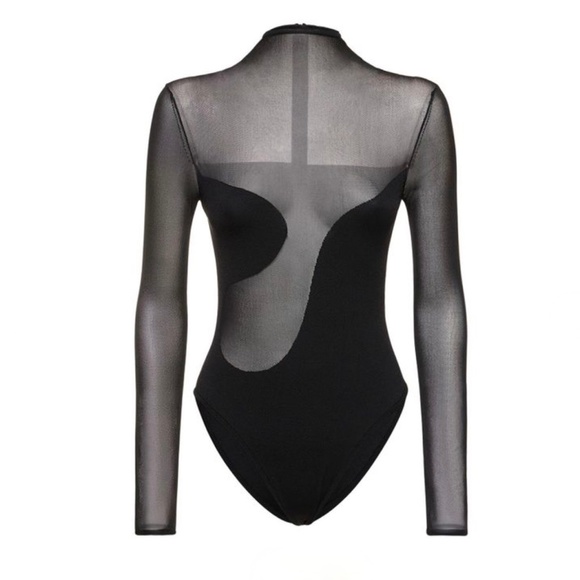 Nensi Dojaka Paneled Jersey And Tulle Black Bodysuit - Picture 6 of 13